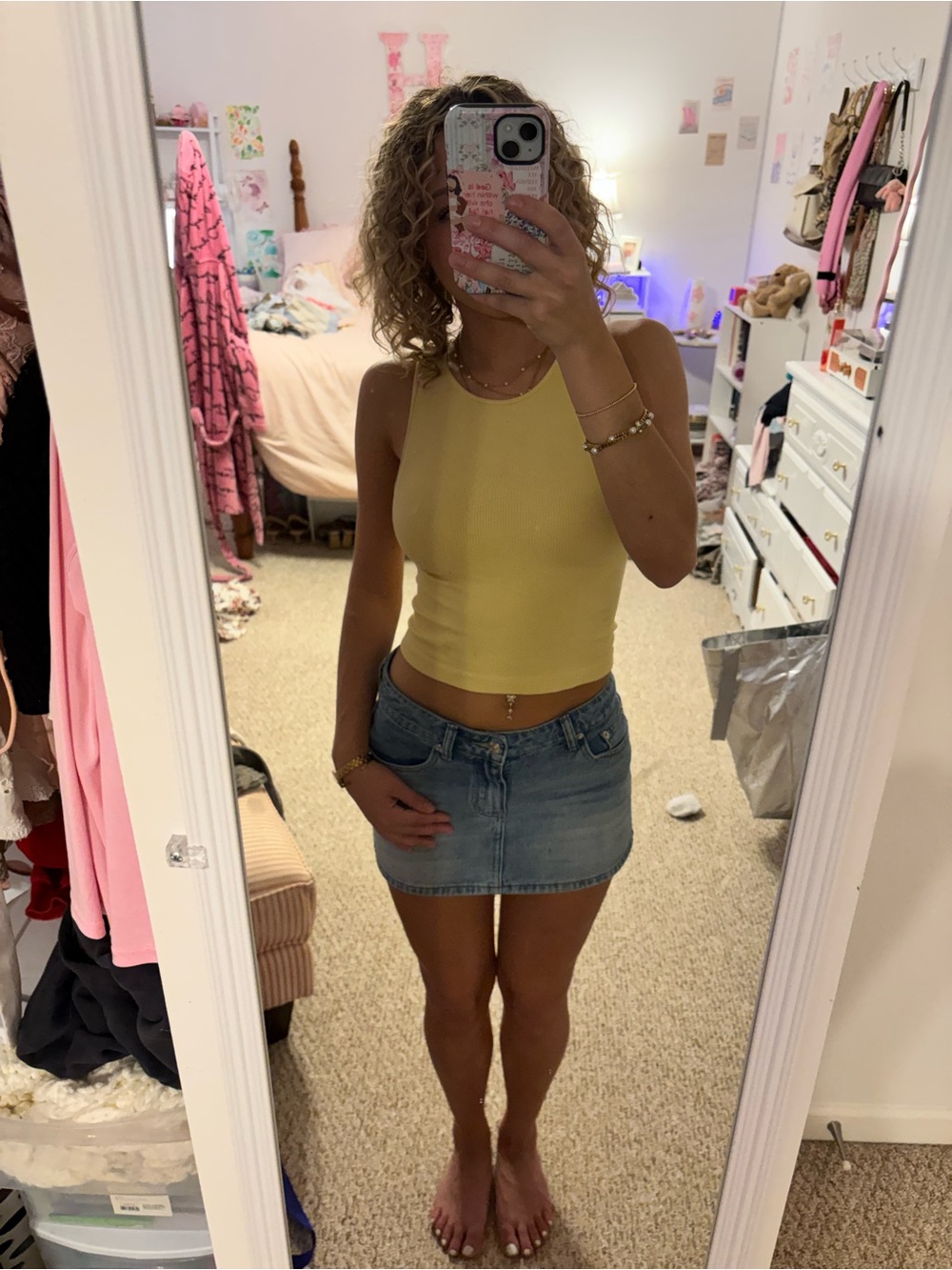 Yellow Ribbed Crop Tank Top - Women